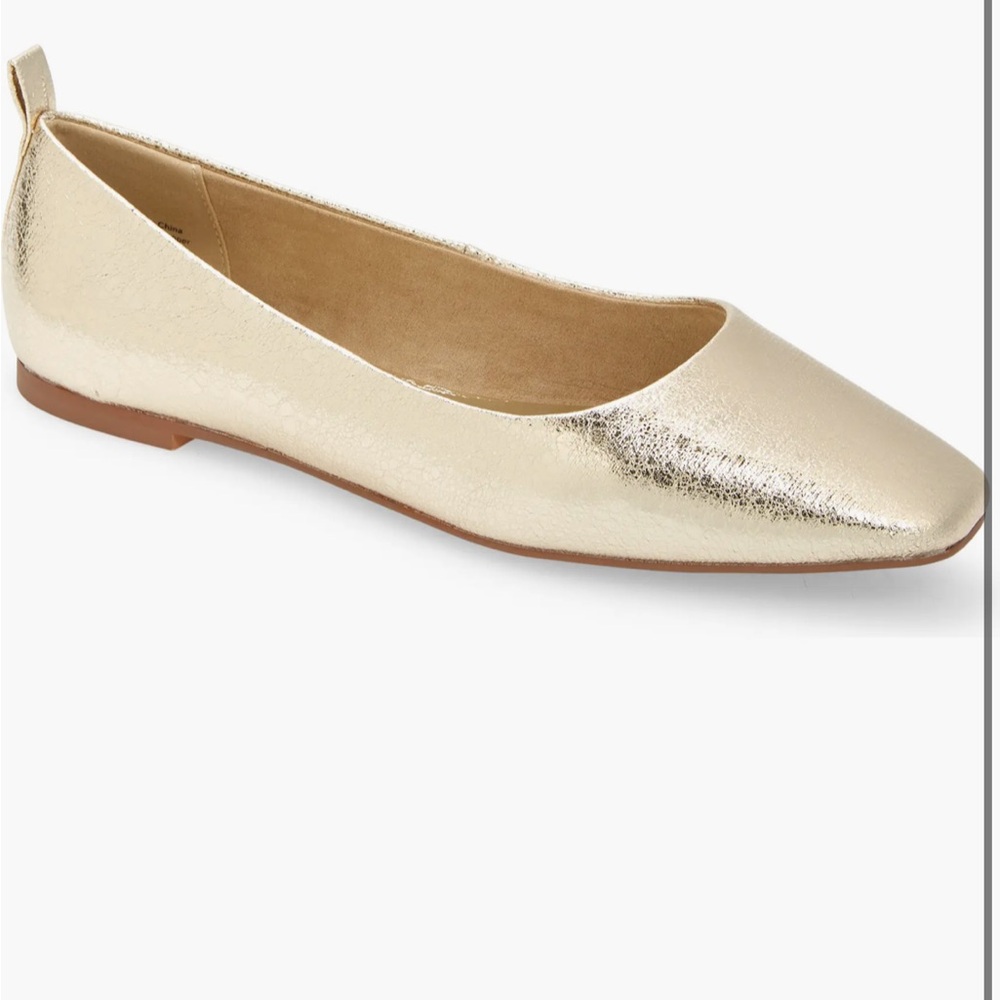 Nordstrom Metallic Gold Pointed Toe Slip-On Flat